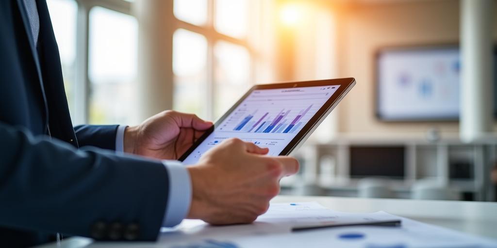 Professionista HR che analizza dati di performance su un tablet in un ufficio moderno